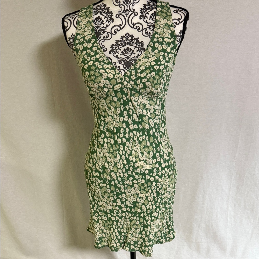 Reformation Calix Green &white Floral Mento pattern Mini Dress Ditsy Print - Picture 2 of 13